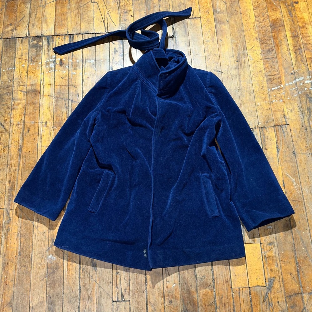 Juli de Roma Coat Women's L Blue Suede Cashmere Solid Long‎ Sleeve Open Front